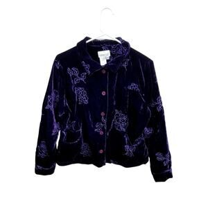 Coldwater Creek Purple Crushed Velvet Jacket Embroidery Whimsygoth Medium